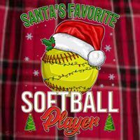 Funny Christmas Santa's Favorite Softball Player Men's Flannel Plaid Pajama Pants thumb 2
