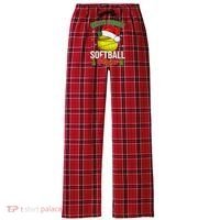 Funny Christmas Santa's Favorite Softball Player Women's Flannel Plaid Pajama Pants thumb 0