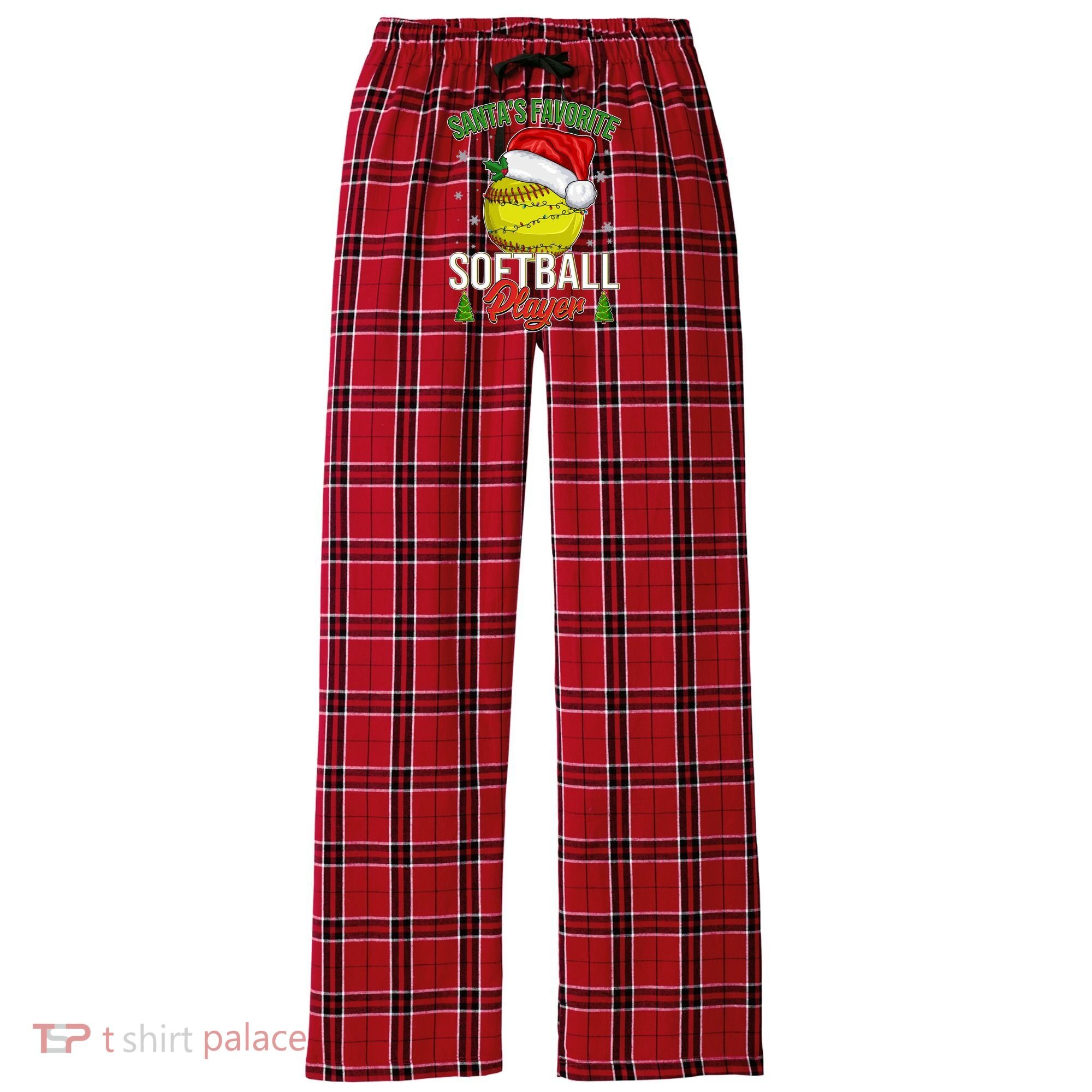 Funny Christmas Santa's Favorite Softball Player Women's Flannel Plaid Pajama Pants