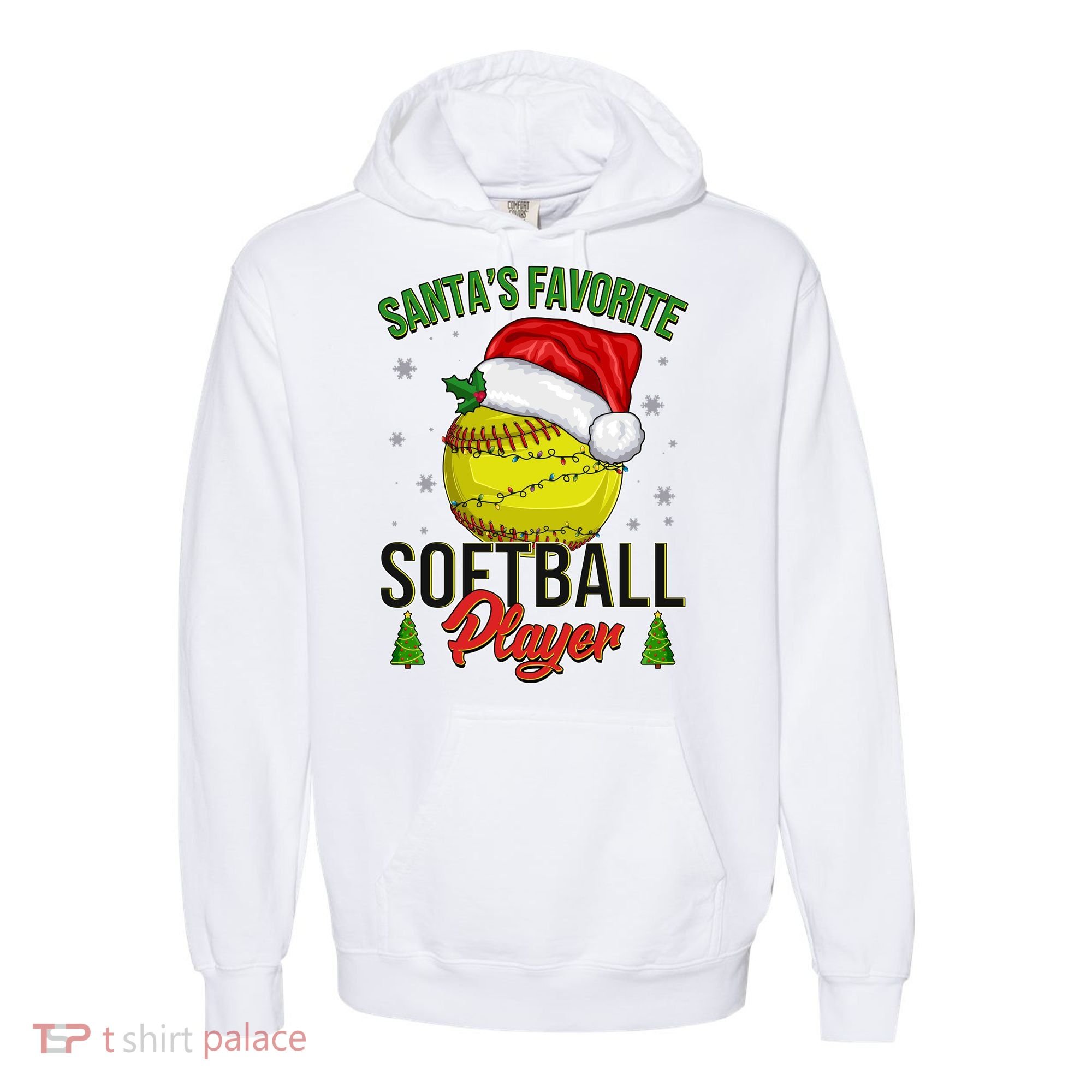 Funny Christmas Santa's Favorite Softball Player Comfort Colors Garment-Dyed Hooded Sweatshirt