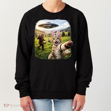 Funny Cat Selfie Easter Bunny Bigfoot UFO Women's Sweatshirt