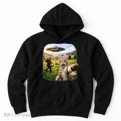 Funny Cat Selfie Easter Bunny Bigfoot UFO Hoodie