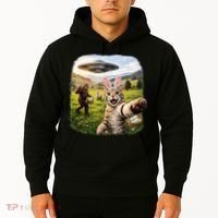 Funny Cat Selfie Easter Bunny Bigfoot UFO Hoodie thumb 2