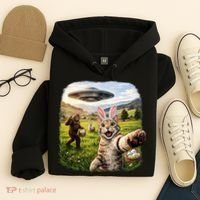 Funny Cat Selfie Easter Bunny Bigfoot UFO Hoodie thumb 4