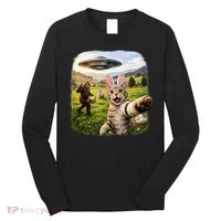 Funny Cat Selfie Easter Bunny Bigfoot UFO Long Sleeve Shirt thumb 0