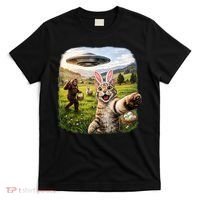 Funny Cat Selfie Easter Bunny Bigfoot UFO T-Shirt thumb 0