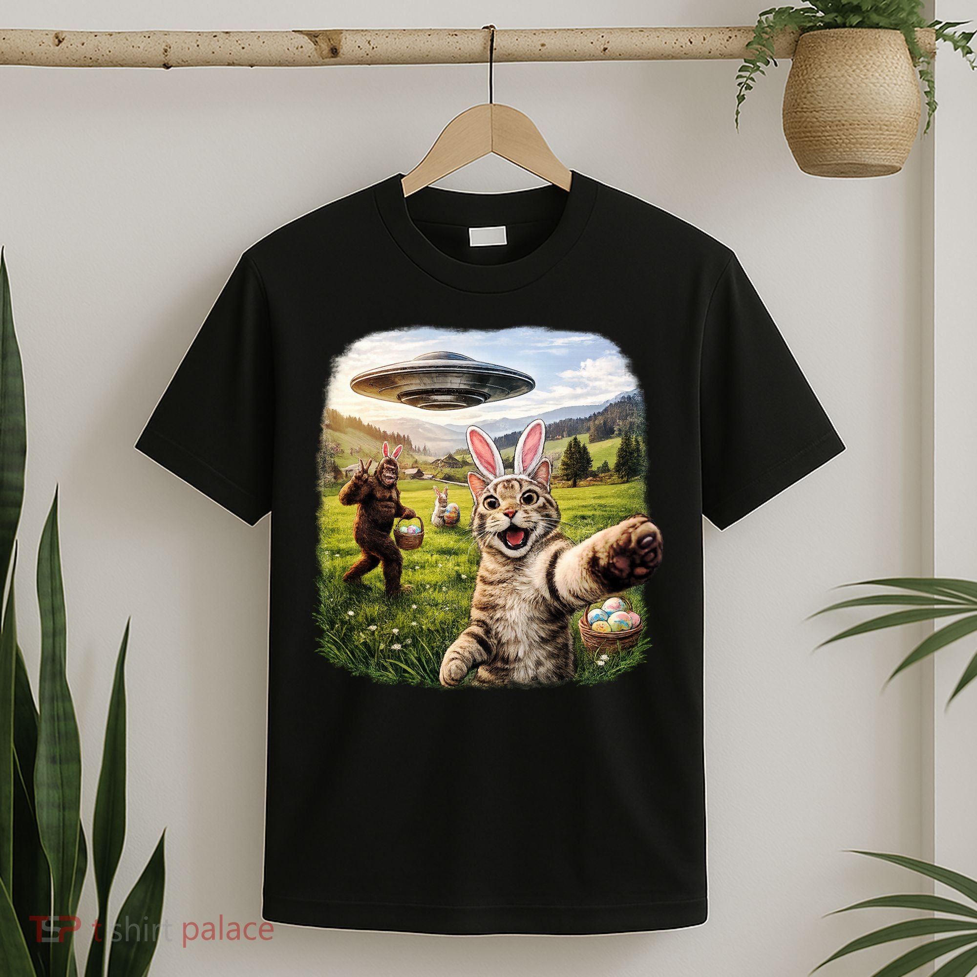 Funny Cat Selfie Easter Bunny Bigfoot UFO T-Shirt