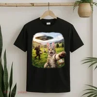 Funny Cat Selfie Easter Bunny Bigfoot UFO T-Shirt thumb 2