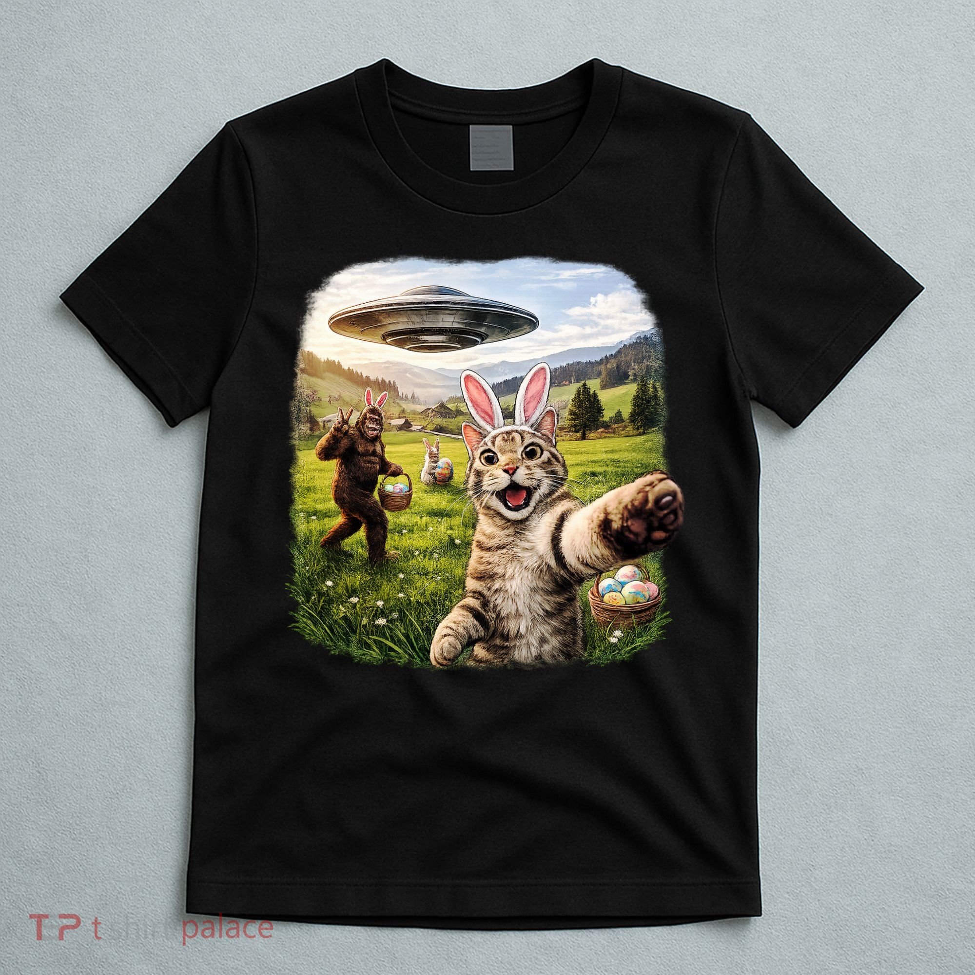 Funny Cat Selfie Easter Bunny Bigfoot UFO T-Shirt