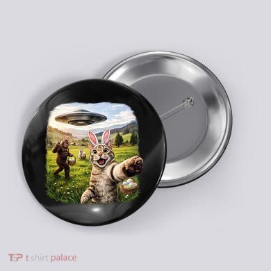 Funny Cat Selfie Easter Bunny Bigfoot UFO Button