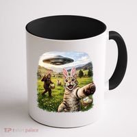 Funny Cat Selfie Easter Bunny Bigfoot UFO Coffee Mug thumb 1