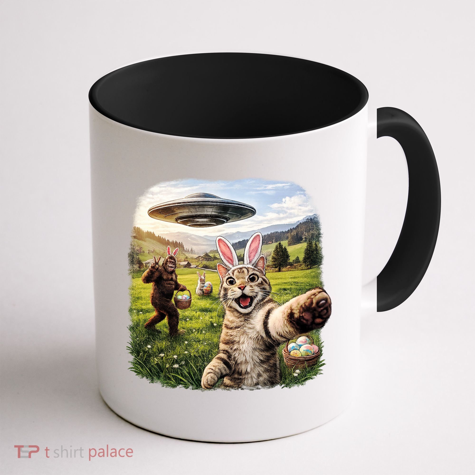Funny Cat Selfie Easter Bunny Bigfoot UFO Coffee Mug