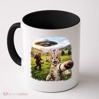 Funny Cat Selfie Easter Bunny Bigfoot UFO Coffee Mug thumb 0