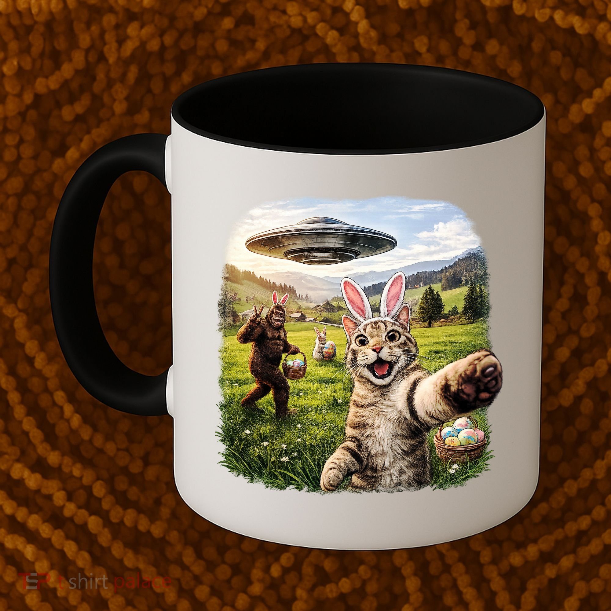 Funny Cat Selfie Easter Bunny Bigfoot UFO Coffee Mug