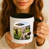 Funny Cat Selfie Easter Bunny Bigfoot UFO Coffee Mug thumb 3