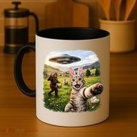 Funny Cat Selfie Easter Bunny Bigfoot UFO Coffee Mug thumb 4