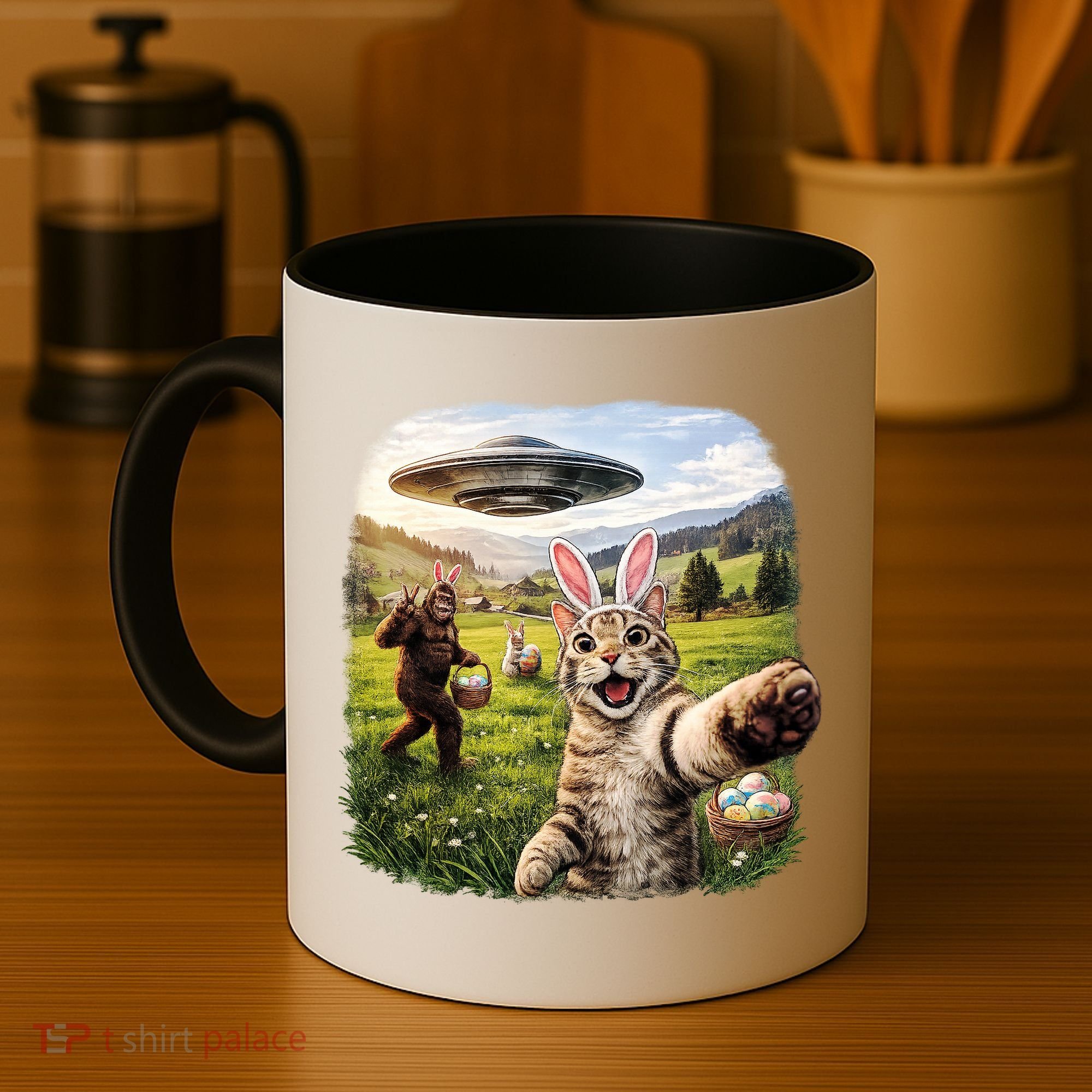 Funny Cat Selfie Easter Bunny Bigfoot UFO Coffee Mug
