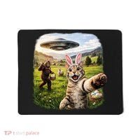 Funny Cat Selfie Easter Bunny Bigfoot UFO Mousepad thumb 0