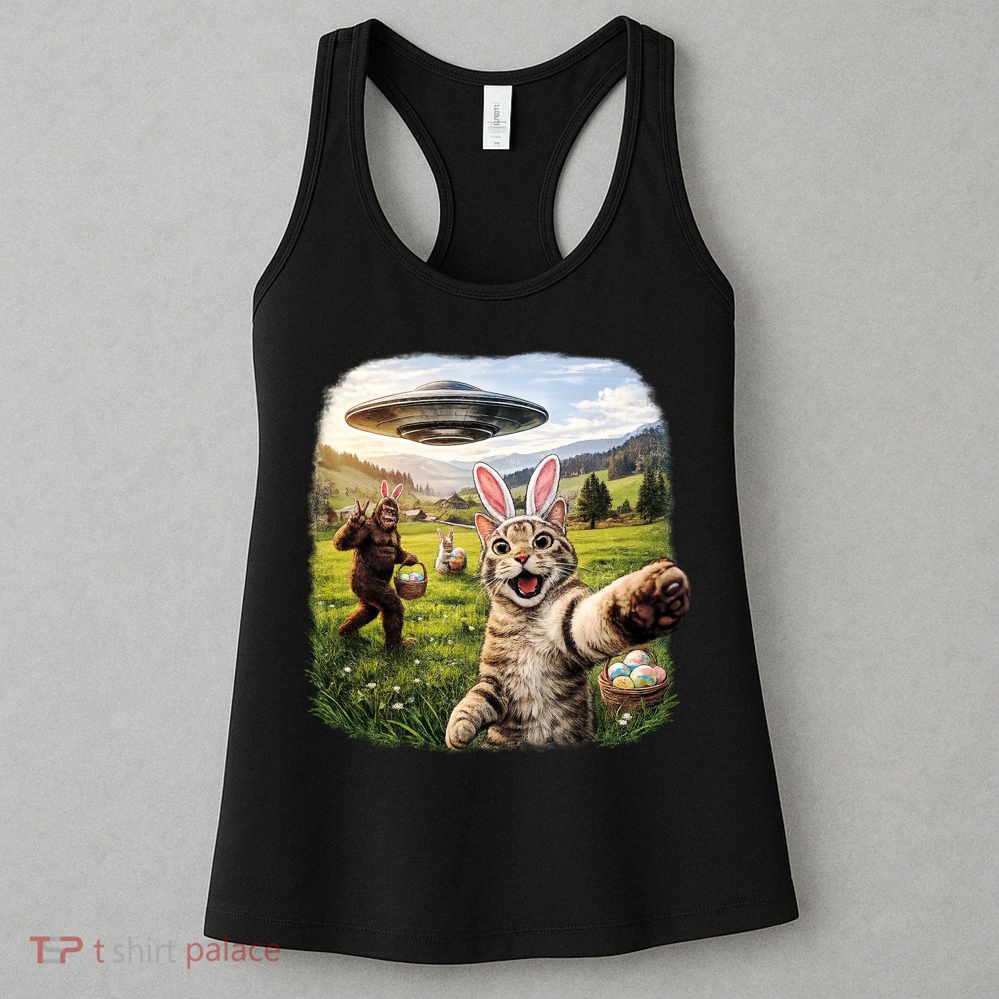 Funny Cat Selfie Easter Bunny Bigfoot UFO Women's Tank Top