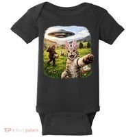 Funny Cat Selfie Easter Bunny Bigfoot UFO Baby Bodysuit thumb 0