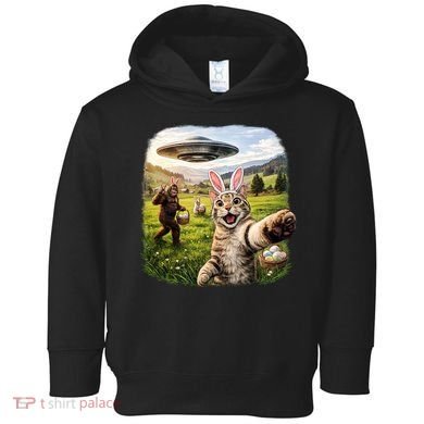 Funny Cat Selfie Easter Bunny Bigfoot UFO Toddler Hoodie