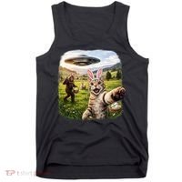 Funny Cat Selfie Easter Bunny Bigfoot UFO Tank Top thumb 0