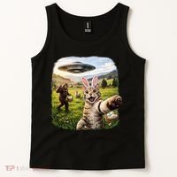Funny Cat Selfie Easter Bunny Bigfoot UFO Tank Top thumb 2