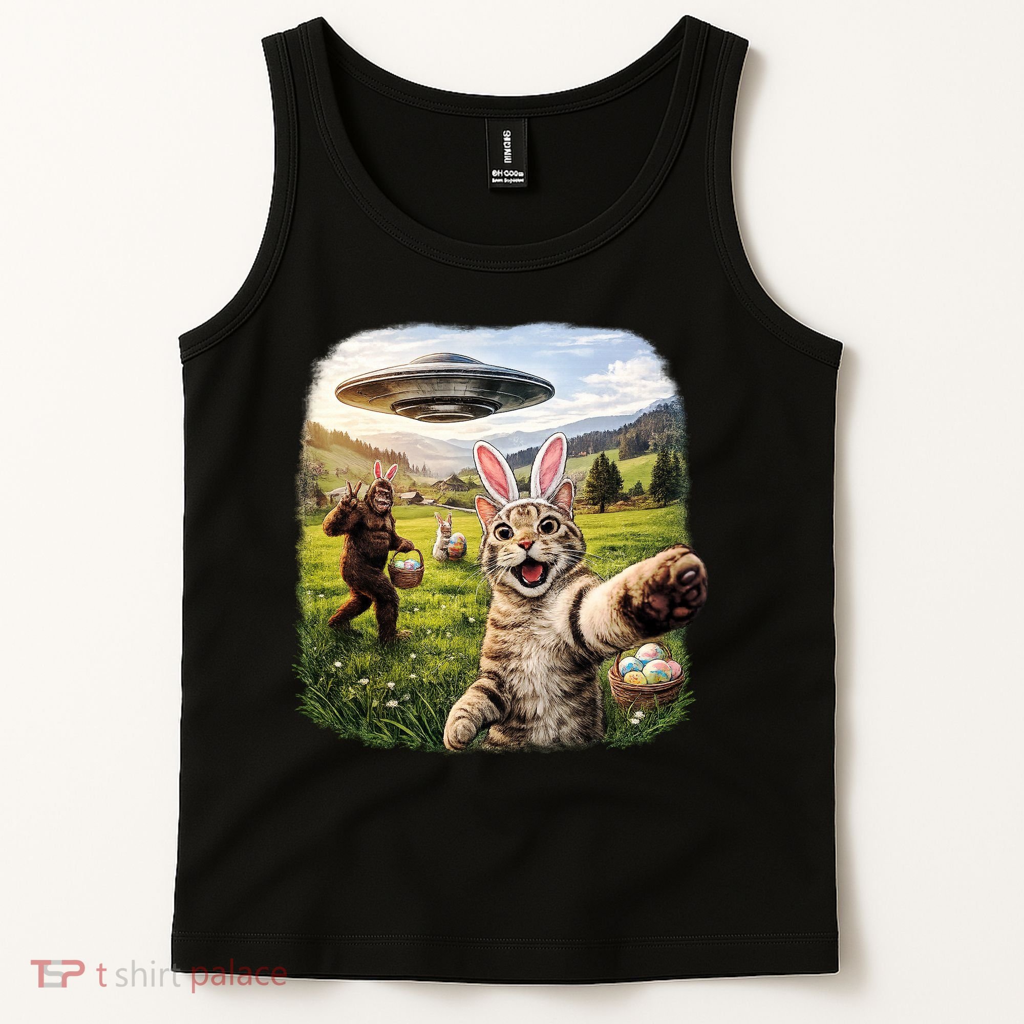 Funny Cat Selfie Easter Bunny Bigfoot UFO Tank Top