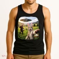 Funny Cat Selfie Easter Bunny Bigfoot UFO Tank Top thumb 3