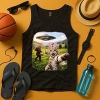 Funny Cat Selfie Easter Bunny Bigfoot UFO Tank Top thumb 4