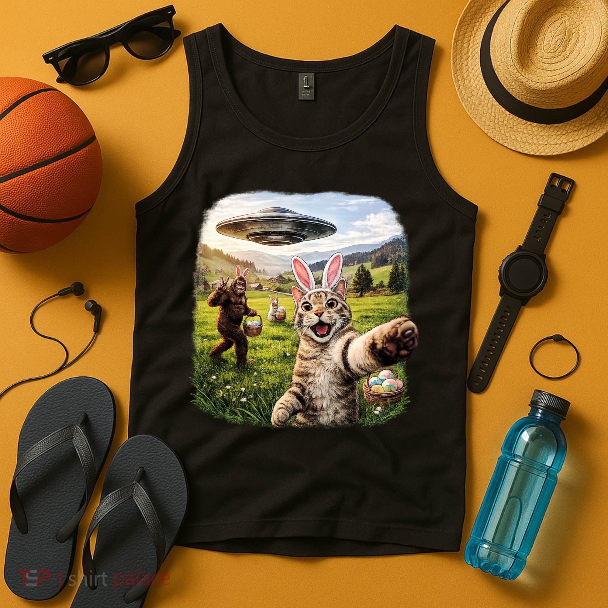 Funny Cat Selfie Easter Bunny Bigfoot UFO Tank Top