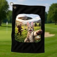 Funny Cat Selfie Easter Bunny Bigfoot UFO Golf Towel thumb 1