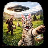 Funny Cat Selfie Easter Bunny Bigfoot UFO Toddler T-Shirt thumb 4