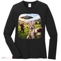 Funny Cat Selfie Easter Bunny Bigfoot UFO Women's Long Sleeve Shirt thumb 0