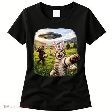 Funny Cat Selfie Easter Bunny Bigfoot UFO Women's T-Shirt