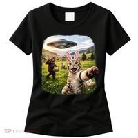Funny Cat Selfie Easter Bunny Bigfoot UFO Women's T-Shirt thumb 0