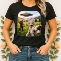 Funny Cat Selfie Easter Bunny Bigfoot UFO Women's T-Shirt thumb 2