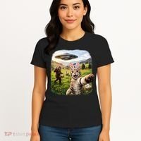 Funny Cat Selfie Easter Bunny Bigfoot UFO Women's T-Shirt thumb 4