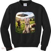 Funny Cat Selfie Easter Bunny Bigfoot UFO Kids Sweatshirt thumb 0