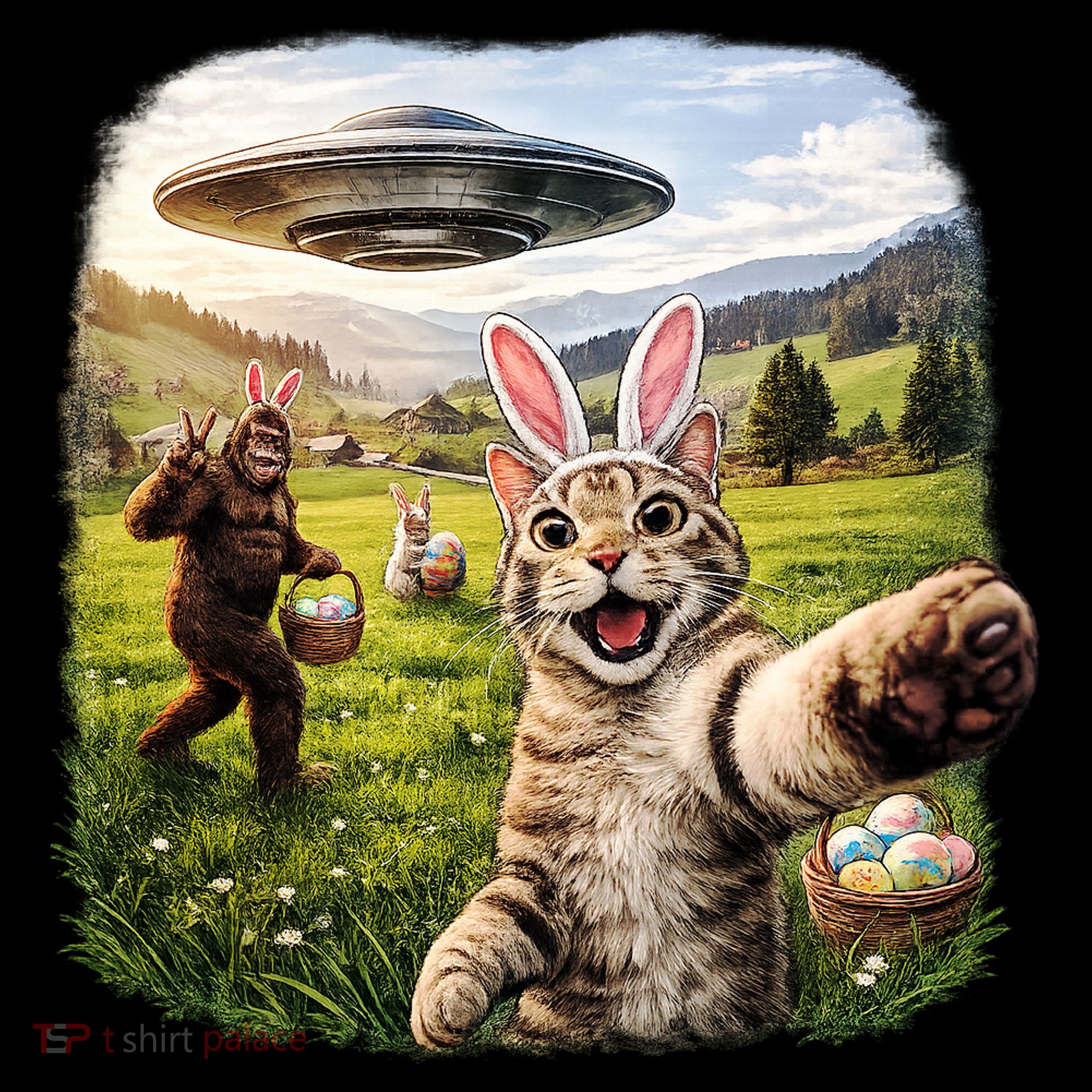 Funny Cat Selfie Easter Bunny Bigfoot UFO Kids Sweatshirt
