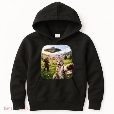 Funny Cat Selfie Easter Bunny Bigfoot UFO Kids Hoodie