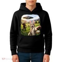 Funny Cat Selfie Easter Bunny Bigfoot UFO Kids Hoodie thumb 4