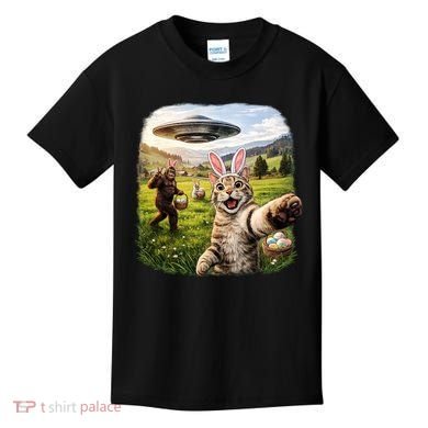 Funny Cat Selfie Easter Bunny Bigfoot UFO Kids T-Shirt