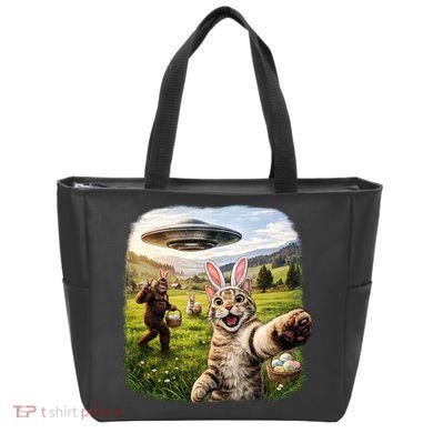 Funny Cat Selfie Easter Bunny Bigfoot UFO Tote Bag