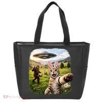 Funny Cat Selfie Easter Bunny Bigfoot UFO Tote Bag thumb 0