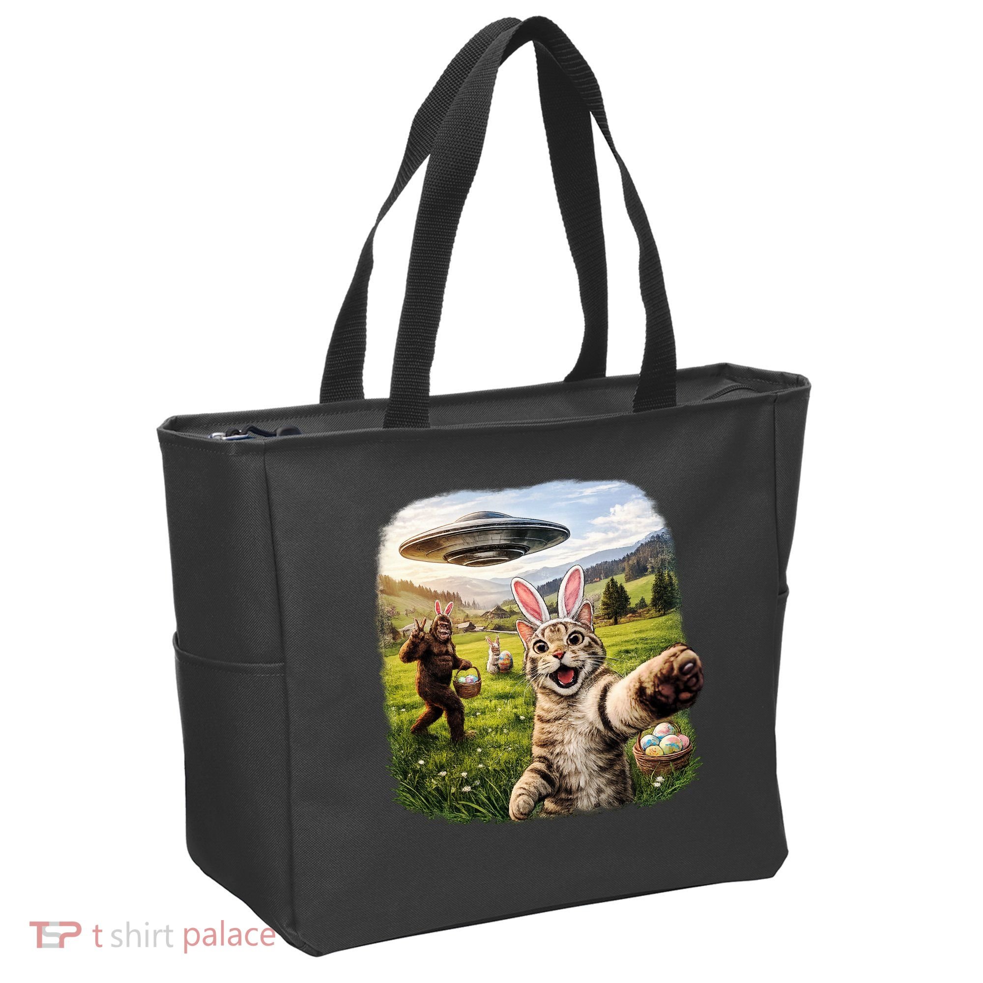 Funny Cat Selfie Easter Bunny Bigfoot UFO Tote Bag