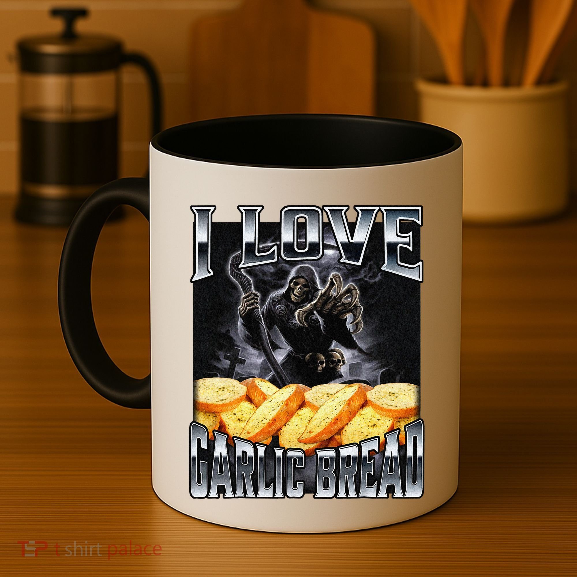 Funny Cringe Skeleton Meme I Love Garlic Bread Coffee Mug