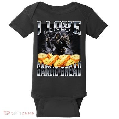 Funny Cringe Skeleton Meme I Love Garlic Bread Baby Bodysuit