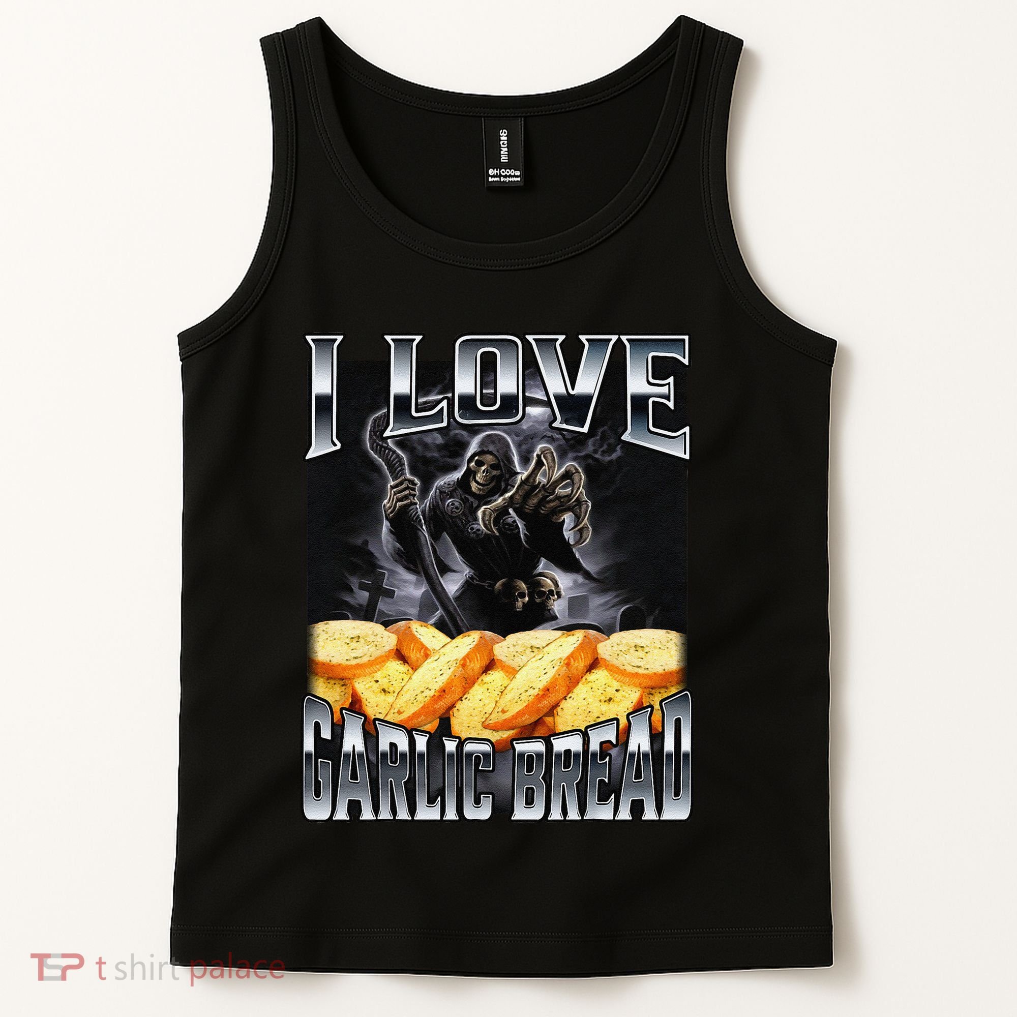 Funny Cringe Skeleton Meme I Love Garlic Bread Tank Top