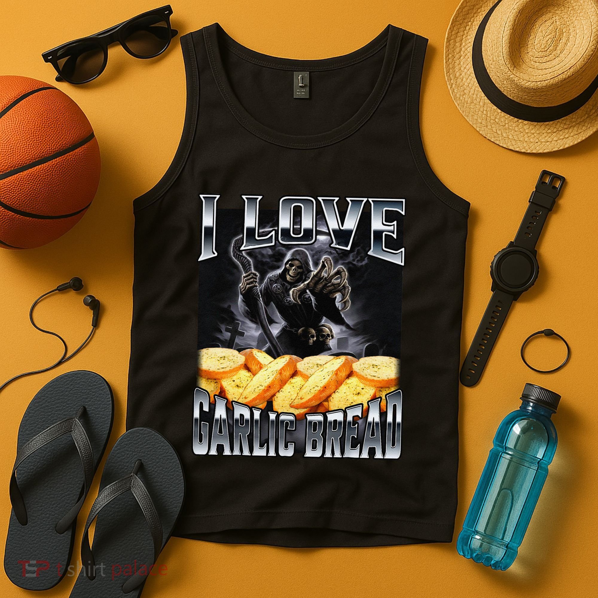 Funny Cringe Skeleton Meme I Love Garlic Bread Tank Top